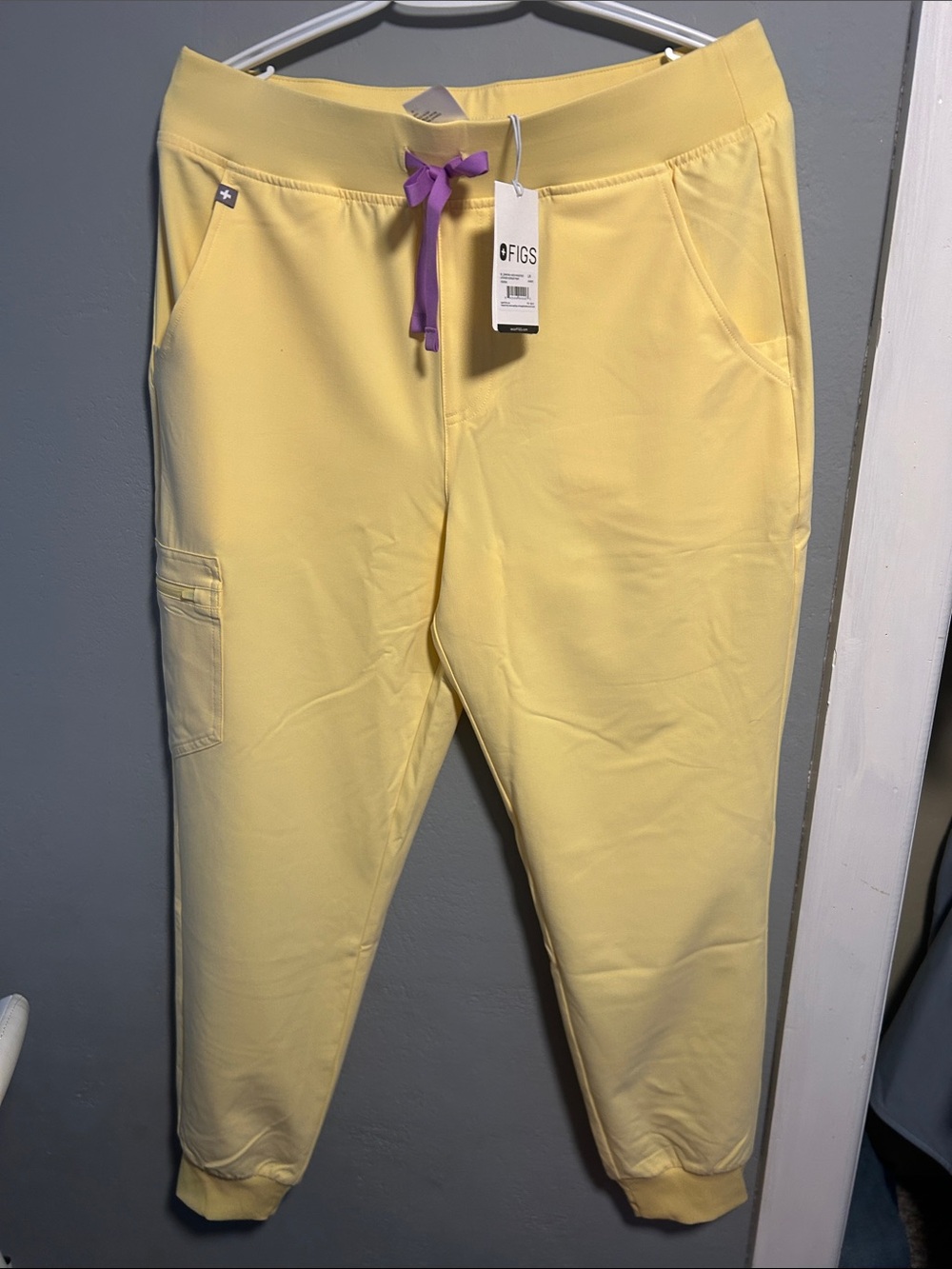 FIGS Butter Yellow Jogger with Purple Drawstring